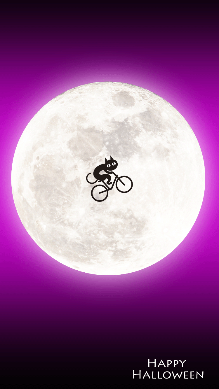 満月と自転車に乗る黒猫【スマホ壁紙】