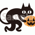 ハロウィンの準備をする黒猫【お化けカボチャを運ぶ黒猫】