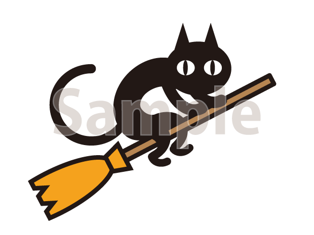魔法のほうきで飛ぶ黒猫 切り抜き画像 無料イラスト かわいいフリー素材 画像 写真 の フリーダ