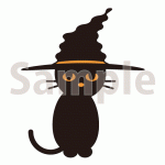 ハロウィン、黒猫のイラスト【帽子を被った黒猫】切り抜き画像