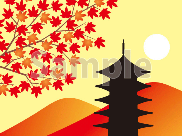 京都と紅葉のイラスト 五重の塔 無料イラスト かわいいフリー