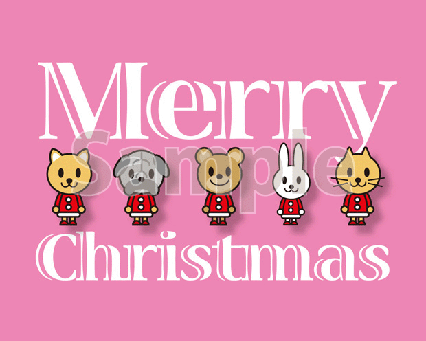 ウサギ、猫、クマ、イヌのクリスマス【デスクトップ壁紙】