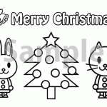 クリスマスツリー、ウサギと猫の塗り絵素材