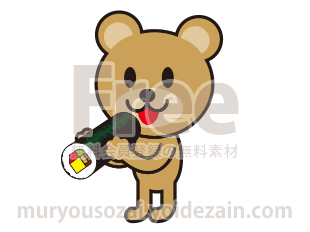 恵方巻きをクマが食べるイラスト 無料イラスト かわいいフリー素材 画像 写真 の フリーダ