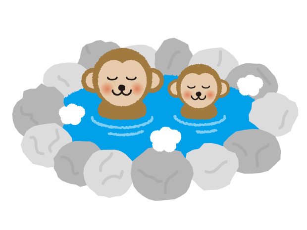 猿が温泉に浸かるイラスト 無料イラスト かわいいフリー素材 画像 写真 の フリーダ