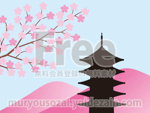 京都の桜 イラスト 無料イラスト かわいいフリー素材 画像