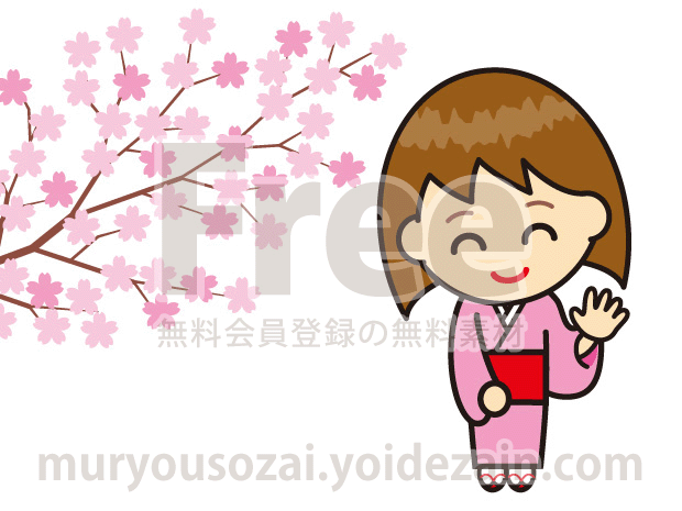 桜と着物のイラスト【フリー素材】