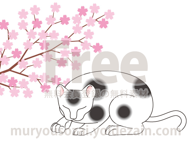 桜と猫のイラスト