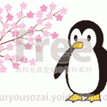 桜とペンギンのイラスト