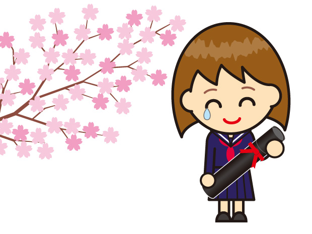 卒業 女子高生のイラスト 桜 無料イラスト かわいいフリー素材 画像 写真 の フリーダ